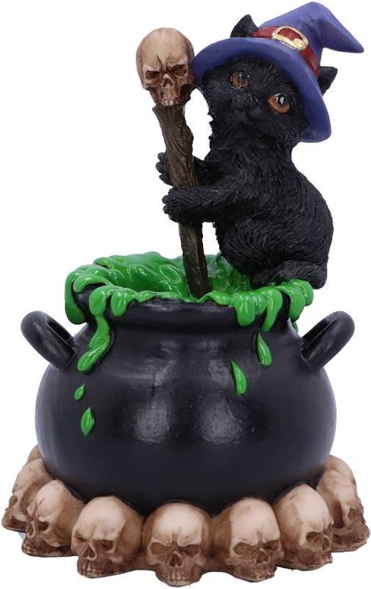 Nemesis Now - Zwarte Kat van de Heks - Roerend in de Sputterende Toverpot - Beeld - Zwart - 12cm