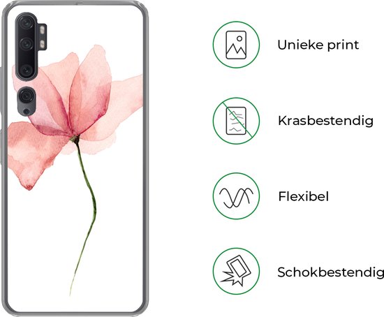 Telefoonhoesje Geschikt voor Xiaomi Mi Note 10 hoesje - Bloemen - Waterverf - Roze - Siliconen Telefoonhoesje Telefoonhoesje