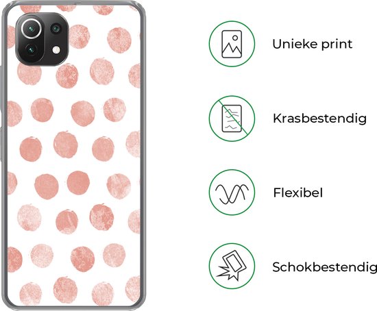 Coque Xiaomi Mi 11 Lite - Pois - Rose - Wit - Siliconen