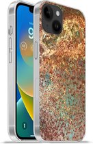 Geschikt voorApple Iphone 14 Plus - Soft case hoesje - Kleuren - Metaal - Roest print - Structuur - Abstract - Siliconen Telefoonhoesje