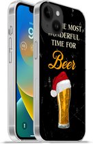 Geschikt voorApple Iphone 14 Plus - Soft case hoesje - It's the most wonderful time for beer - Kerst - Quotes - Bier - Spreuken - Siliconen Telefoonhoesje