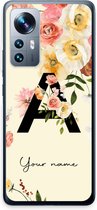 Gepersonaliseerd - Case Company® - Hoesje geschikt voor Xiaomi 12 Pro hoesje - Flirty Flowers Monogram - Soft Cover Telefoonhoesje - Bescherming aan alle Kanten en Schermrand