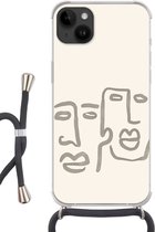 Telefoonhoesje Geschikt voorApple Iphone 14 Plus - Gezicht - Abstract - Line art - Siliconen - Crossbody - Backcover met Koord - Telefoonhoesje met koord - Hoesje met touw