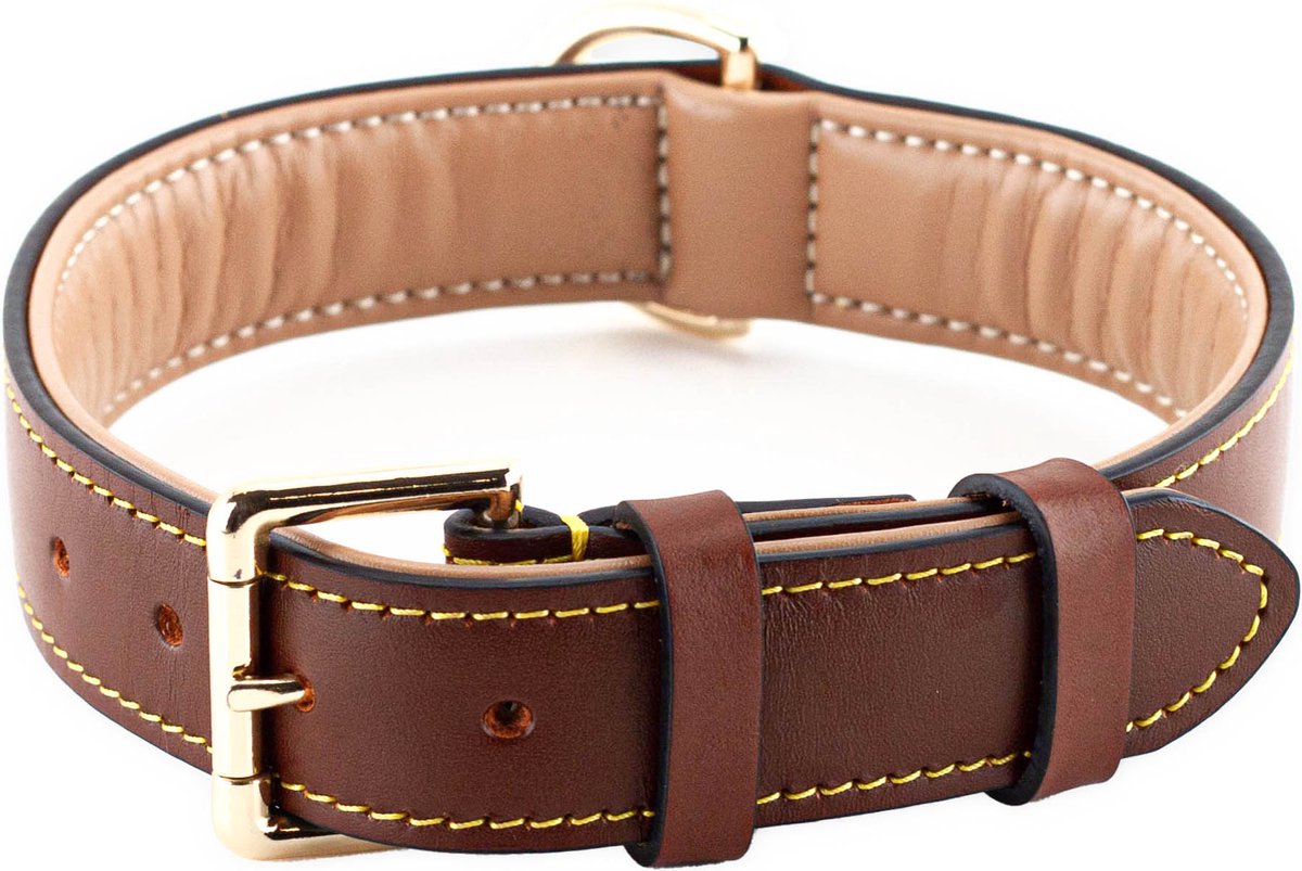 Brute Strength - Luxe leren halsband hond - Bruin - XL - (56 - 63) x 3,5 cm - honden halsband - hondenhalsband - halsband hond leer - leren honden halsband - stoere honden halsband - leren hondenhalsband - leren halsband hond