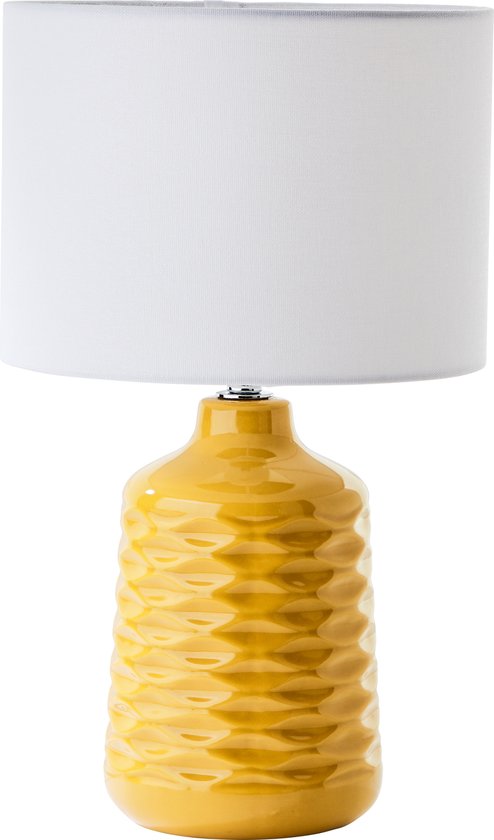 Brilliant Ilysa tafellamp 42cm wit/geel, keramiek/metaal/textiel, 1x D45, E14, 40 W