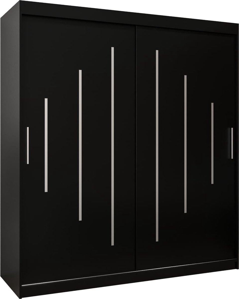 InspireME Kledingkast met 2 schuifdeuren, Modern-stijl, Een kledingkast met planken (BxHxD): 180x200x62 - MALTESE 180 Zwart Mat met 4 lades