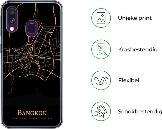 Coque Samsung Galaxy A40 - Bangkok - Carte - Or - Coque de téléphone en Siliconen