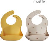 Mushie siliconen slab | mineral yellow + rainbow | bibs | met opvangbakje | slabbetje