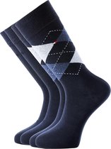 Tommy Hilfiger Check Socks (2-pack) - herensokken katoen - geruit en uni - donkerblauw - Maat: 43-46