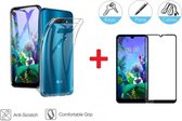 2-In-1 Screenprotector Hoesje  Bescherming Protector Set Geschikt Voor LG Q60 -  Full Cover 3D Edge Tempered Glass Screen Protector Met Siliconen Back Bescherm Hoes Cover Case - Doorzichtig G