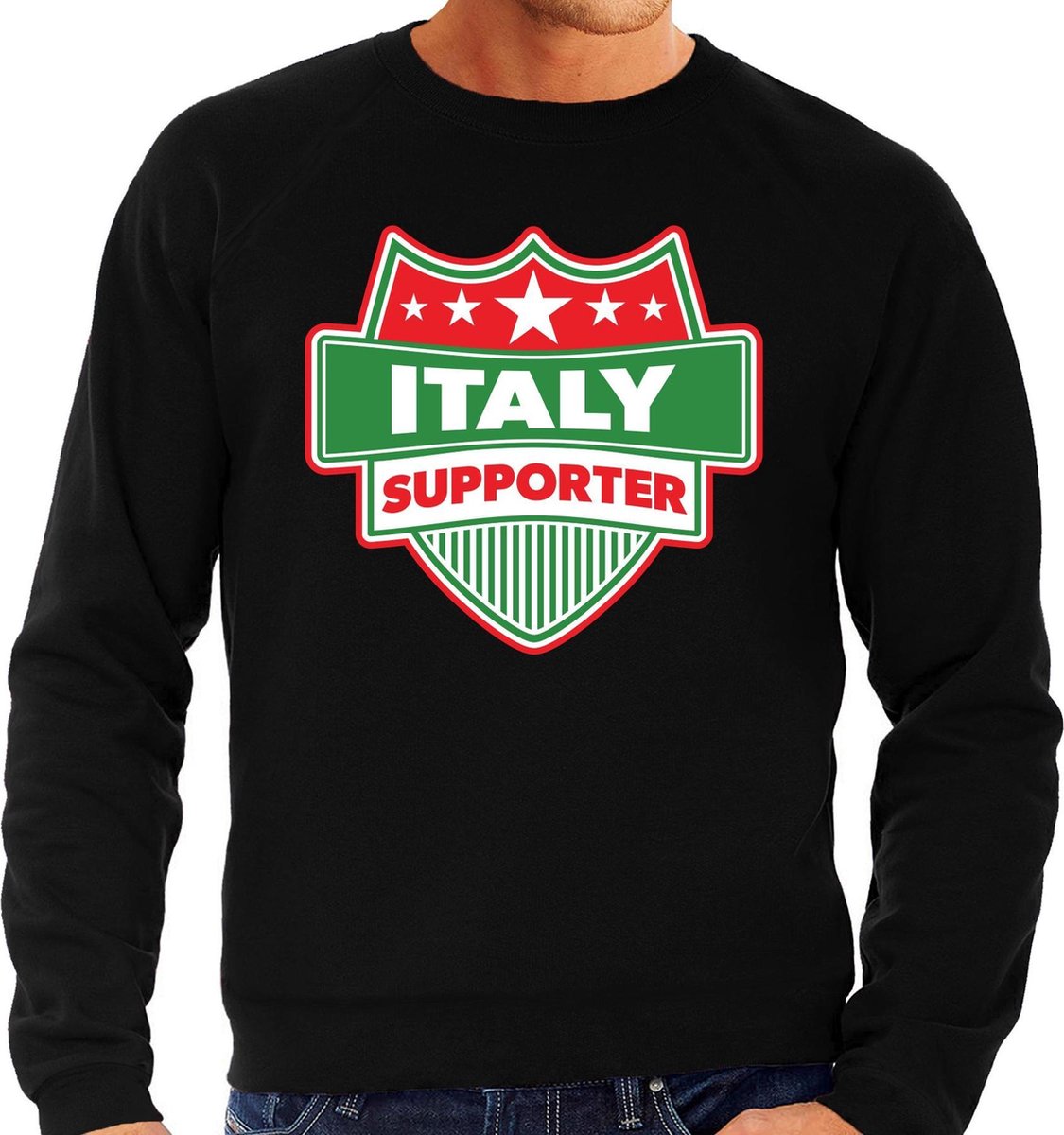 Italy supporter schild sweater zwart voor heren - Italie landen sweater / kleding - EK / WK / Olympische spelen outfit M