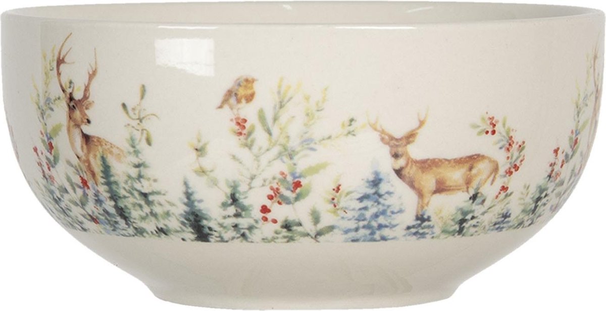 Clayre & Eef Soepkom Ø 14 cm Wit Keramiek Rond Hert Serveerkom