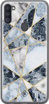 Samsung A11 hoesje siliconen - Marmer blauw | Samsung Galaxy A11 case | blauw | TPU backcover transparant