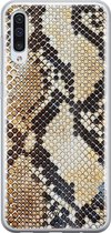 Samsung A70 hoesje siliconen - Snake / Slangenprint bruin | Samsung Galaxy A70 case | goudkleurig | TPU backcover transparant