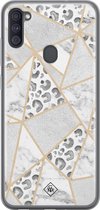 Samsung A11 hoesje siliconen - Stone & leopard print | Samsung Galaxy A11 case | Bruin/beige | TPU backcover transparant