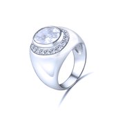 Quiges - 925 Zilveren Ring Klassiek Statige Zegel Solitair met Zirkonia Kristal - QSR11019
