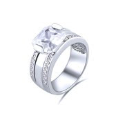 Quiges - 925 Zilveren Ring Klassiek Solitair met Vierkante Witte Zirkonia Kristal - QSR08018