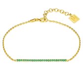 Twice As Nice Armband in verguld zilver, gebogen staaf met groene zirkonia  16 cm+3 cm