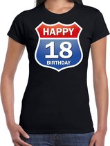 Happy birthday 18 jaar verjaardag t-shirt route bordje zwart voor dames S