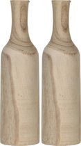2x Houten vaas/vazen fles bruin 47 x 13 cm rond - Flesvormige decoratie vazen van paulownia hout 8 liter - woondecoratie/woonaccessoires