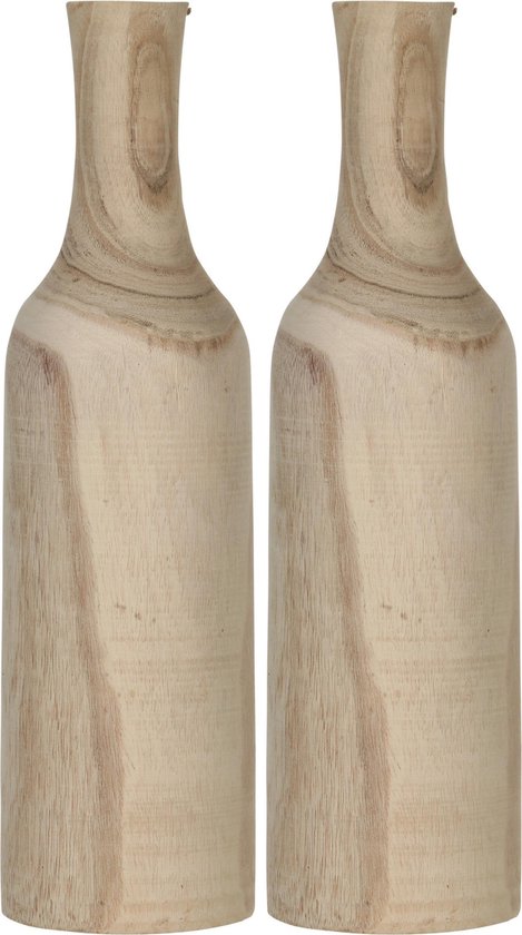 2x Houten vaas/vazen fles bruin 47 x 13 cm rond - Flesvormige decoratie  vazen van... | bol.com