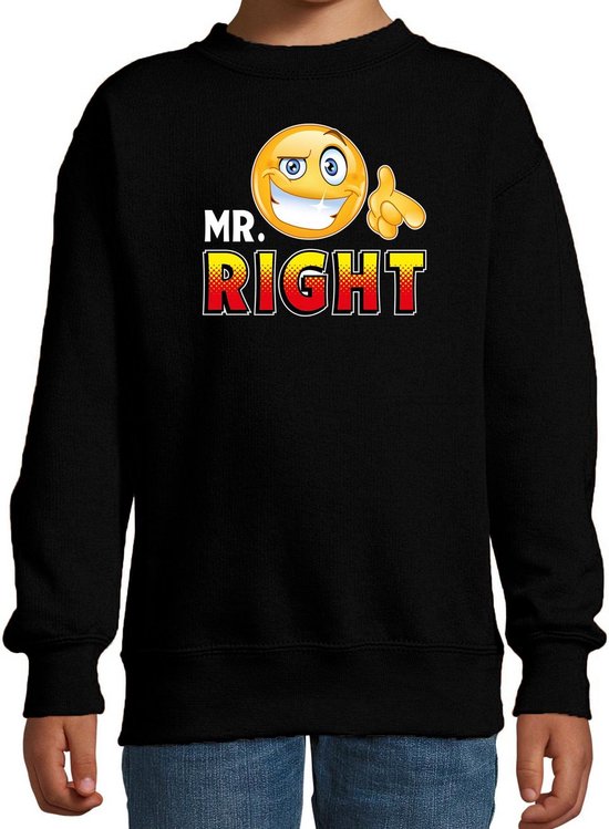 Funny emoticon sweater Mr. Right zwart voor kids -  Fun / cadeau trui 110/116