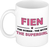 Naam cadeau Fien - The woman, The myth the supergirl koffie mok / beker 300 ml - naam/namen mokken - Cadeau voor o.a verjaardag/ moederdag/ pensioen/ geslaagd/ bedankt