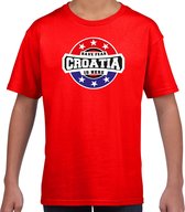 Have fear Croatia is here t-shirt met sterren embleem in de kleuren van de Kroatische vlag - rood - kids - Kroatie supporter / Kroatisch elftal fan shirt / EK / WK / kleding 122/128