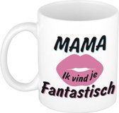 Mama ik vind je fantastisch cadeau mok / beker wit met roze kus - 300 ml - keramiek - verjaardag / Moederdag - cadeau koffiemok / theebeker