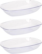 3x Transparant kunststof serveerschalen/saladeschalen 19 x 28 cm - Schalen en kommen - Keuken accessoires