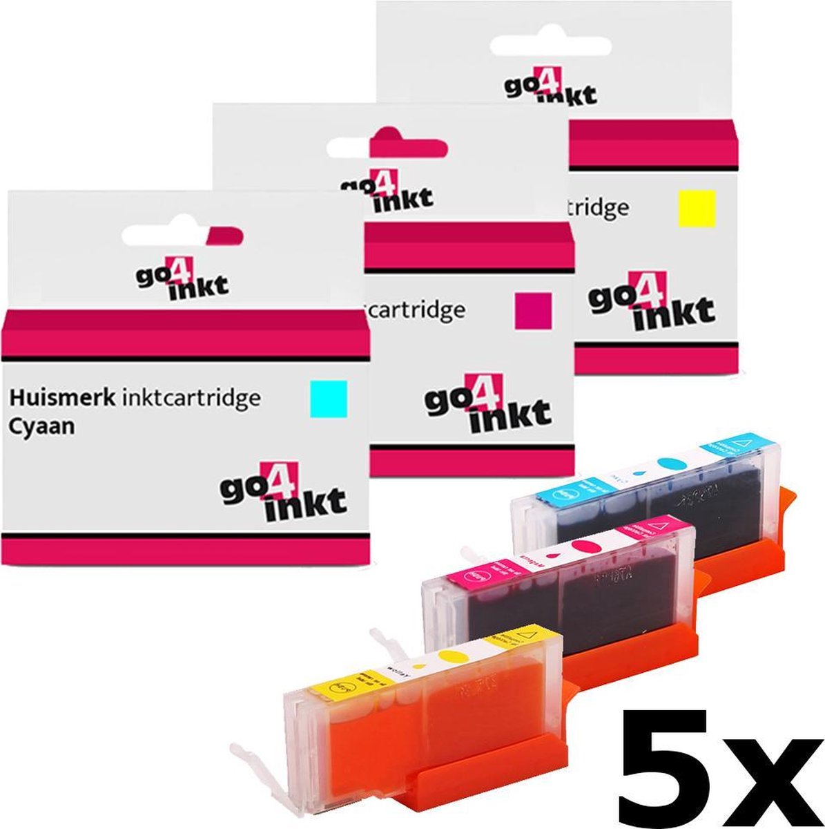 Go4inkt compatible met Canon CLI-521 15st c/m/y inkt cartridge cyaan, magenta,yellow