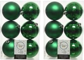 12x Kerstgroene kunststof kerstballen 8 cm - Mat/glans - Onbreekbare plastic kerstballen - Kerstboomversiering kerst groen