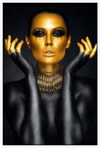 Mooie vrouw in zwart en goud - Foto op Akoestisch paneel - 150 x 225 cm