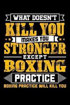 What doesn't kill you makes you stronger except Boxing practice Boxing practice will kill you: Weekly 100 page 6 x 9 journal to jot down your ideas an