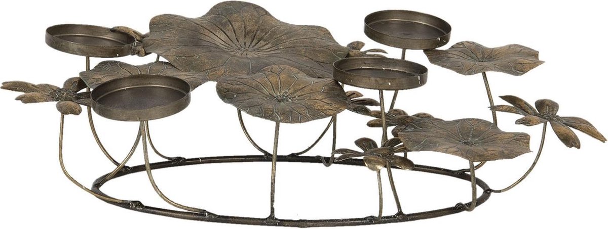 Theelichthouder Bloemen 51x36x11 cm Goudkleurig Metaal Waxinelichthouder