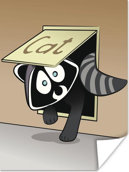 Belachelijk Verdorie graan Poster tekening van een wasbeer in een kattenluik - 120x160 cm XXL | bol.com