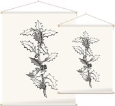 Ilex Hulst zwart-wit (Holly Branch) - Foto op Textielposter - 120 x 160 cm