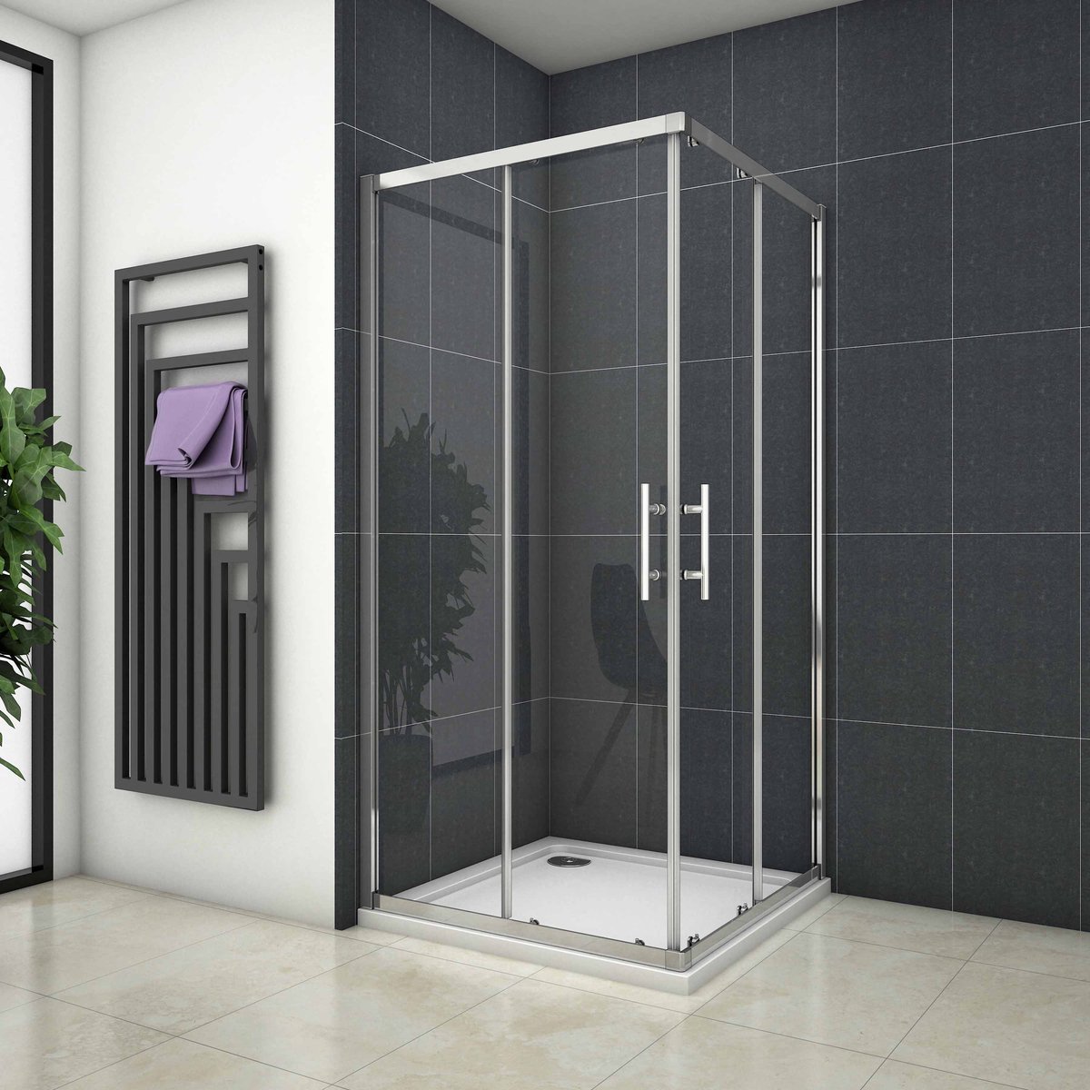 Rechthoekige hoekinstap douchecabine 120x90x195cm,dubbele schuifdeur,6mm nano veiligheidsglas easyclean