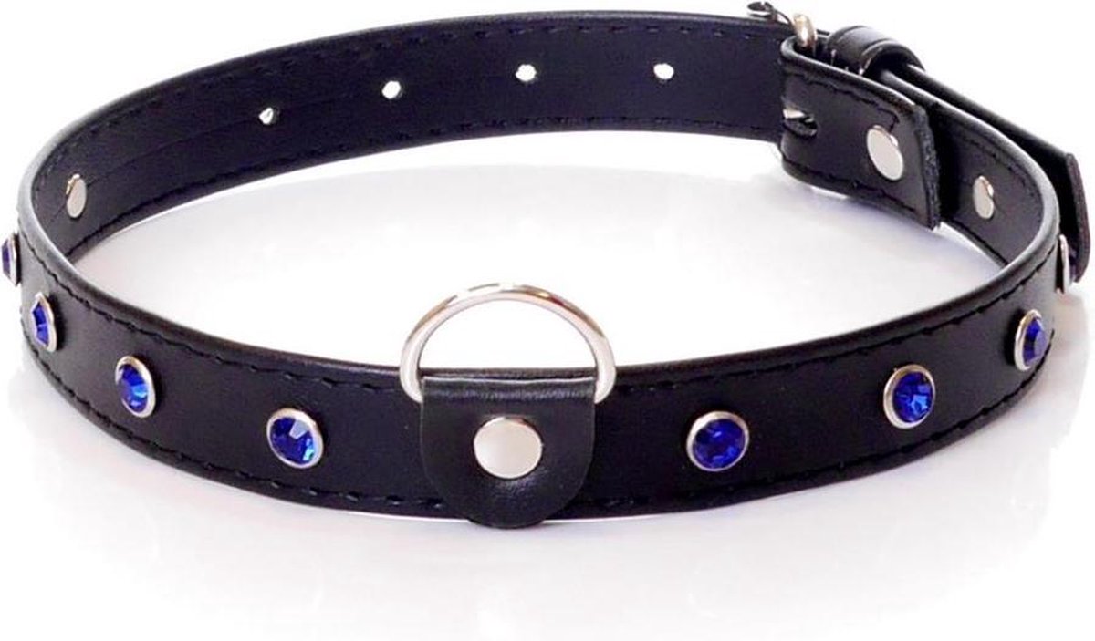 Goedkoopste Halsband - Collar- Fetish - Boss Series Collar - 2 cm navy blauw - Kristallen