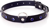 Halsband - Collar- Fetish - Boss Series Collar - 2 cm navy blauw - Kristallen