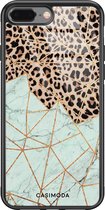 iPhone 8 Plus/7 Plus hoesje glass - Luipaard marmer mint | Apple iPhone 8 Plus case | Hardcase backcover zwart