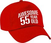 Awesome 55 year old verjaardag pet / cap rood voor dames en heren - baseball cap - verjaardags cadeau - petten / caps