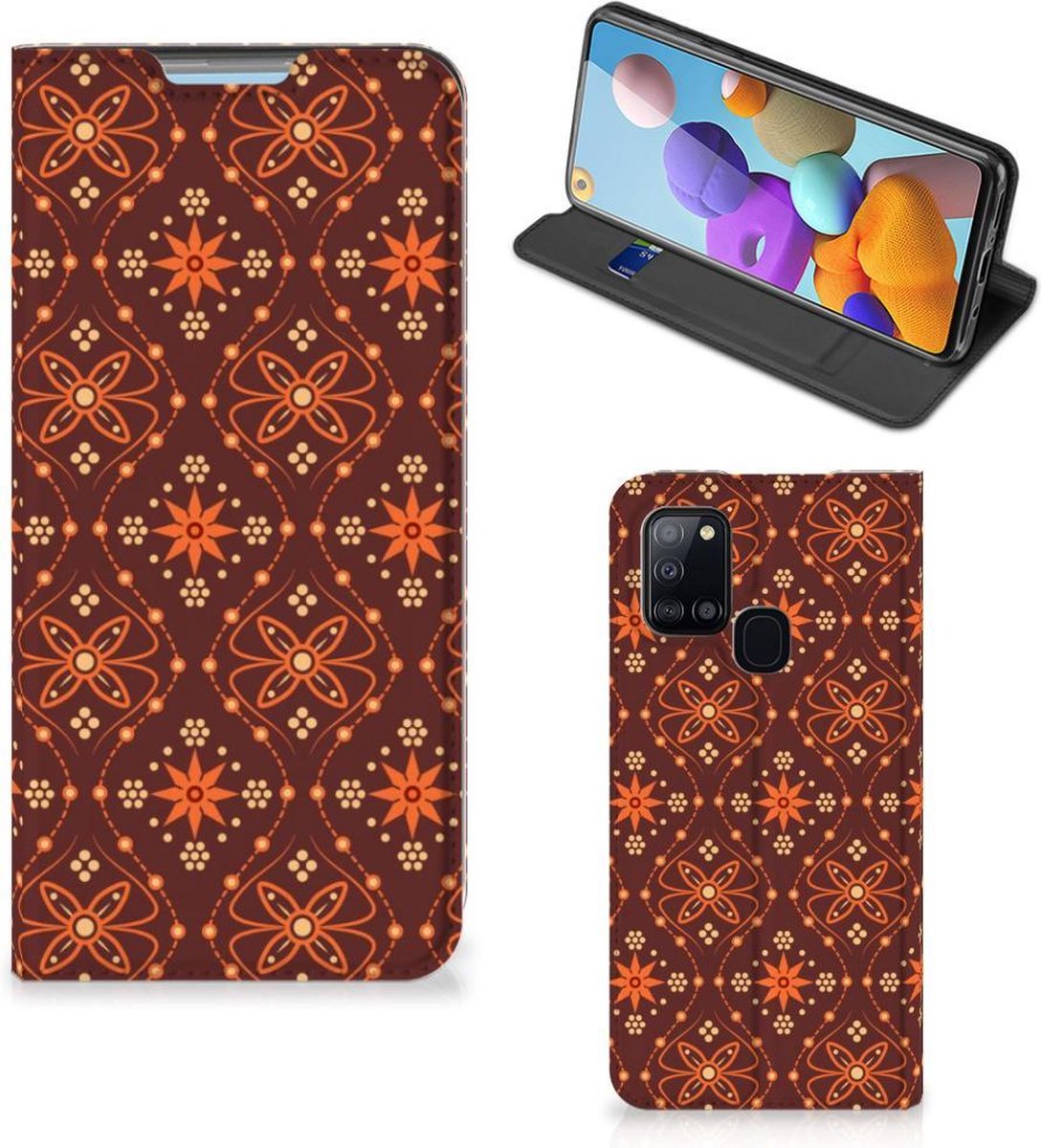 Samsung Galaxy A21s Hoesje met Magneet Batik Brown