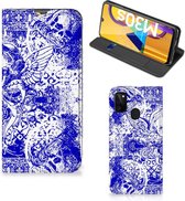 Smartphone Hoesje Geschikt voor Samsung Galaxy M30s | Geschikt voor Samsung M21 Book Style Case Angel Skull Blue