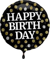Folie cadeau sturen helium gevulde ballon Happy Birthday zwart met stippen 45 cm - Folieballon verjaardag versturen/verzenden