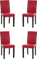 CLP Ina Set van 4 Eetkamerstoelen - Kunstleer rood donkerbruin