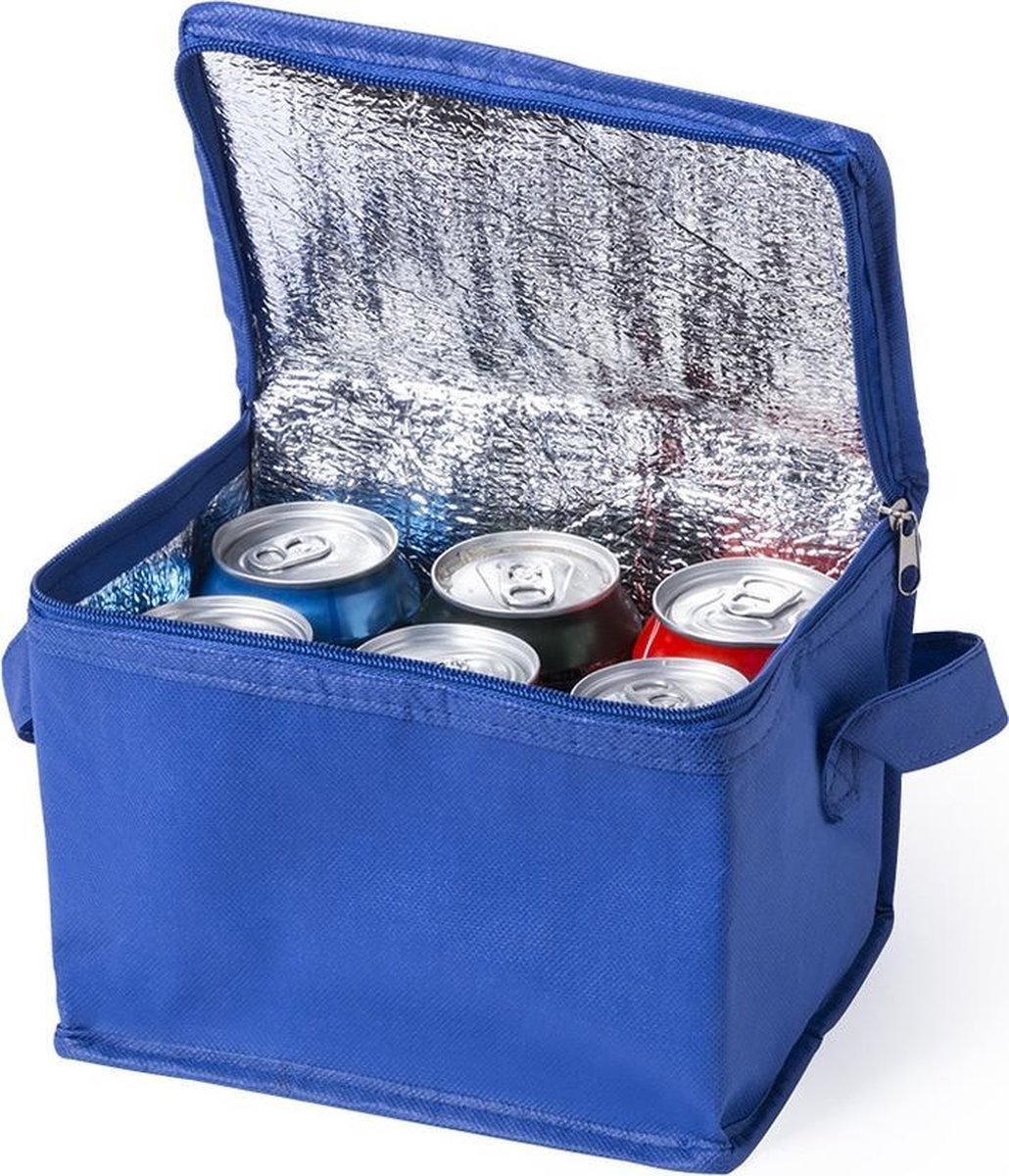 Kleine mini koeltassen blauw sixpack blikjes - Compacte koelboxen/koeltassen en elementen