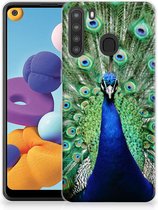 Siliconen Back Cover Geschikt voor Geschikt voor Samsung Galaxy A21 GSM Hoesje Pauw