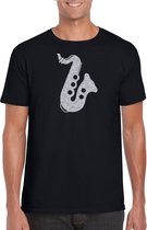 Zilveren saxofoon / muziek t-shirt / kleding - zwart - voor heren - muziek shirts / muziek liefhebber / saxofonisten / jazz / outfit L