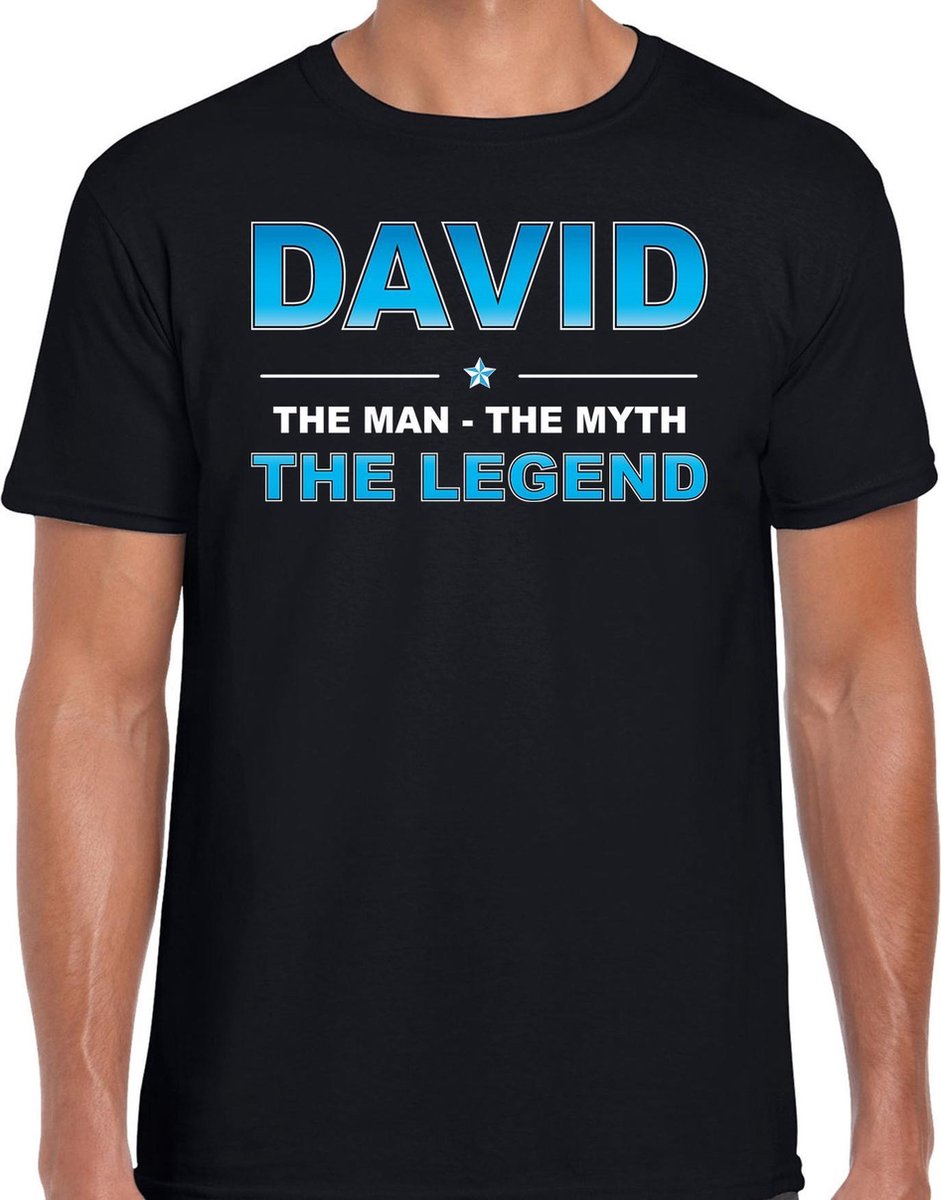 Afbeelding van product Bellatio Decorations  Naam cadeau David - The man, The myth the legend t-shirt zwart voor heren - Cadeau shirt voor o.a verjaardag/ vaderdag/ pensioen/ geslaagd/ bedankt XXL  - maat XXL